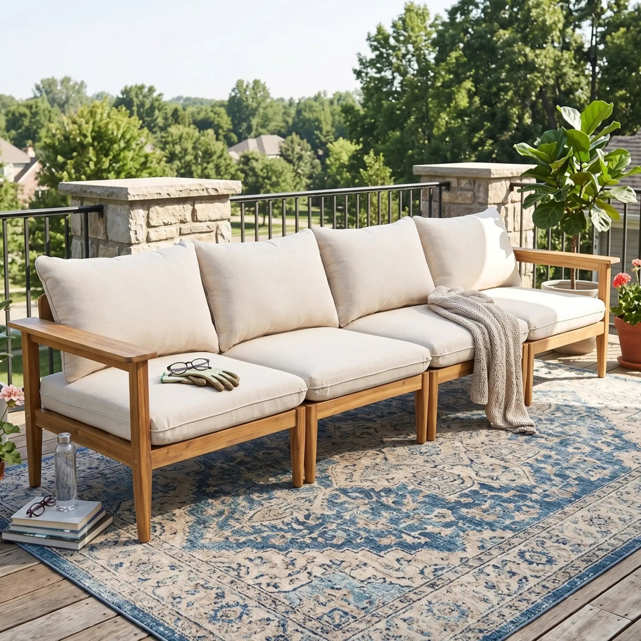 Terassi Outdoor Acacia Wood 4 Seater Sofa by HouseOfZazla