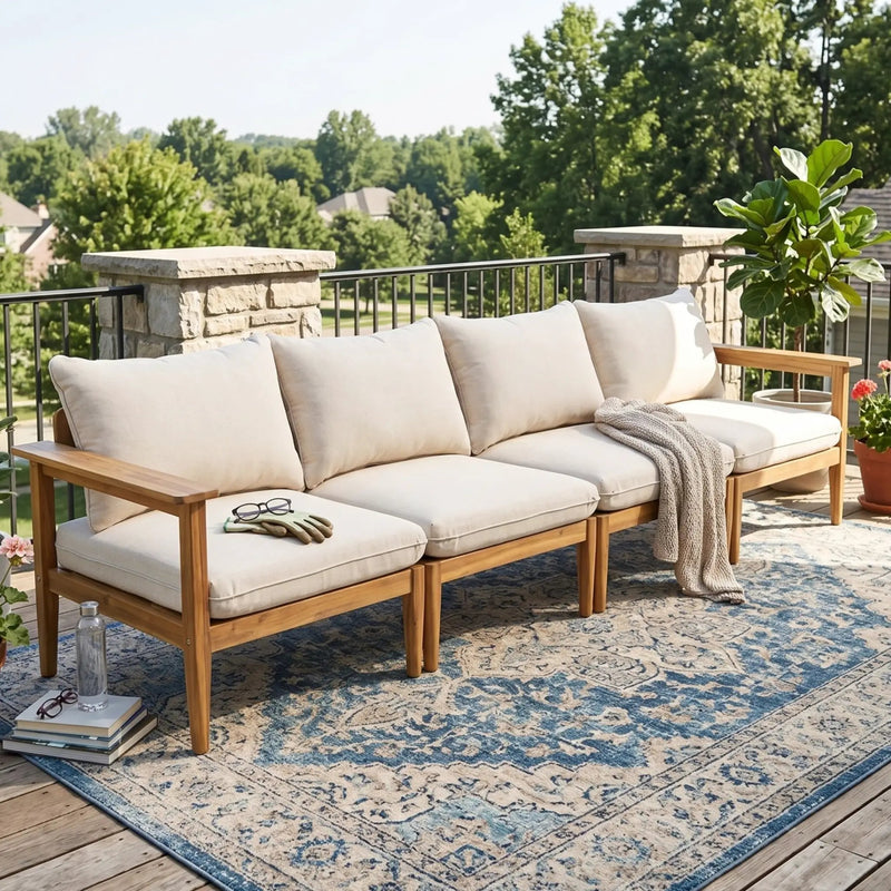 Terassi Outdoor Acacia Wood 4 Seater Sofa by HouseOfZazla