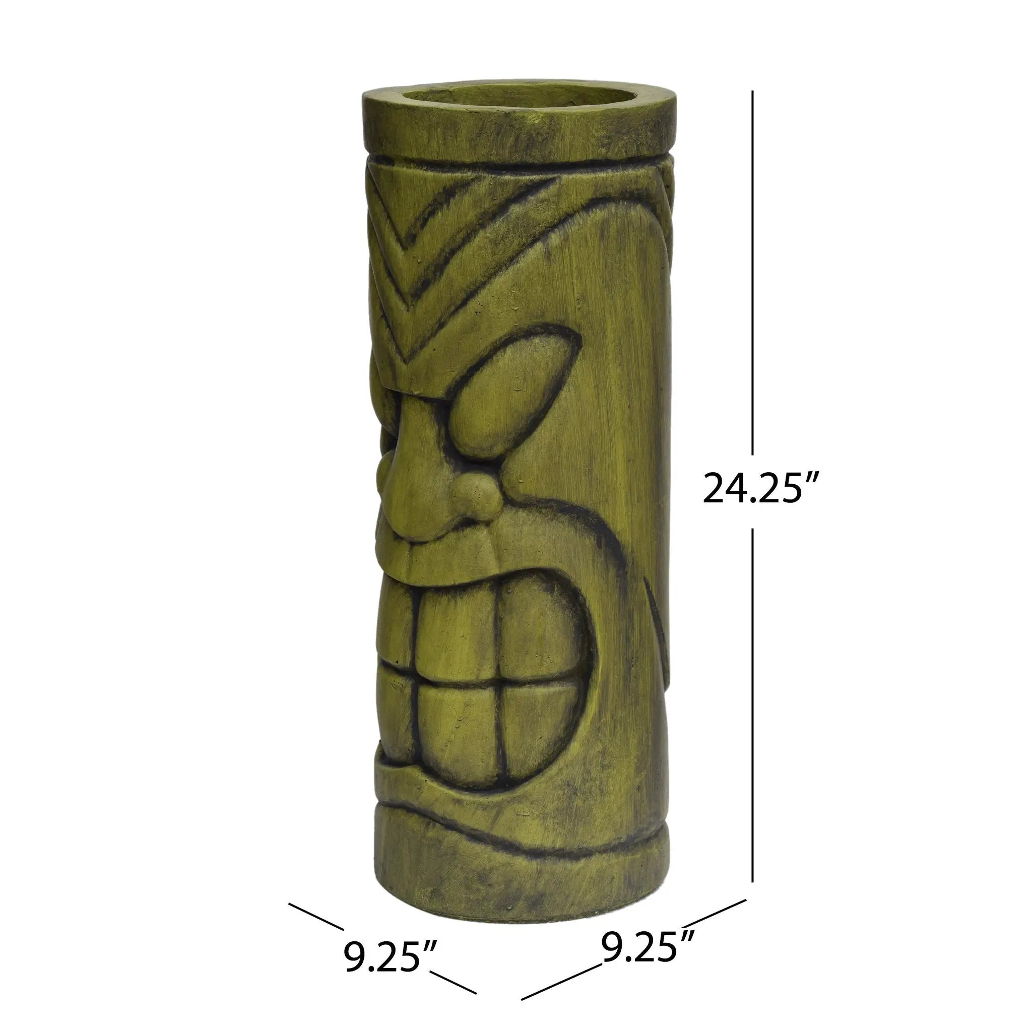 Stone Statue Urn Planter, Decorative Face Plant Pot, Antique Green Finish by HouseOfZazla