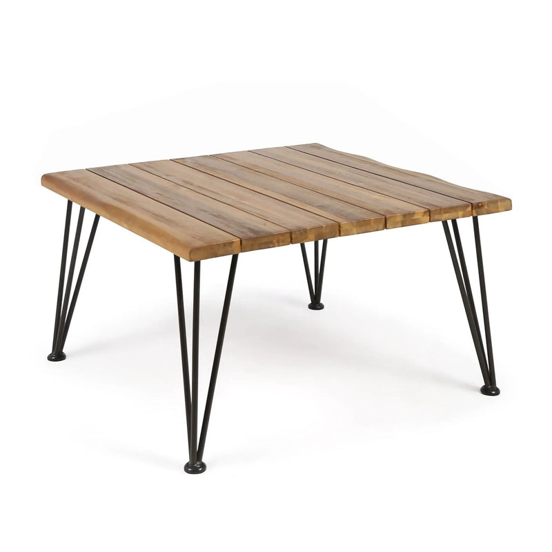 Outdoor Coffee Table With Slat Top And Metal Legs - Teak by HouseOfZazla