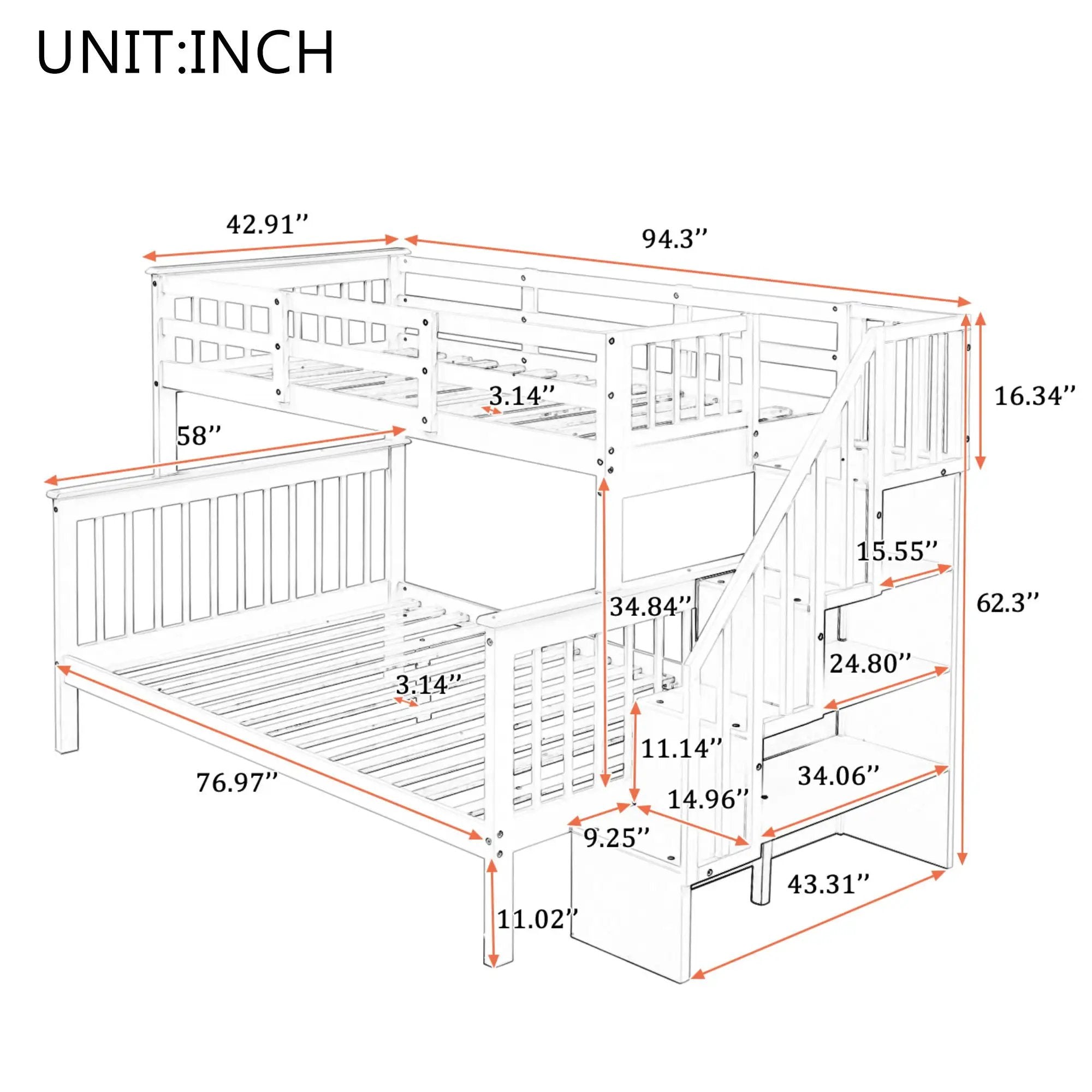 Stairway Bunk Bed With Storage And Guard Rail For Bedroom by HouseOfZazla