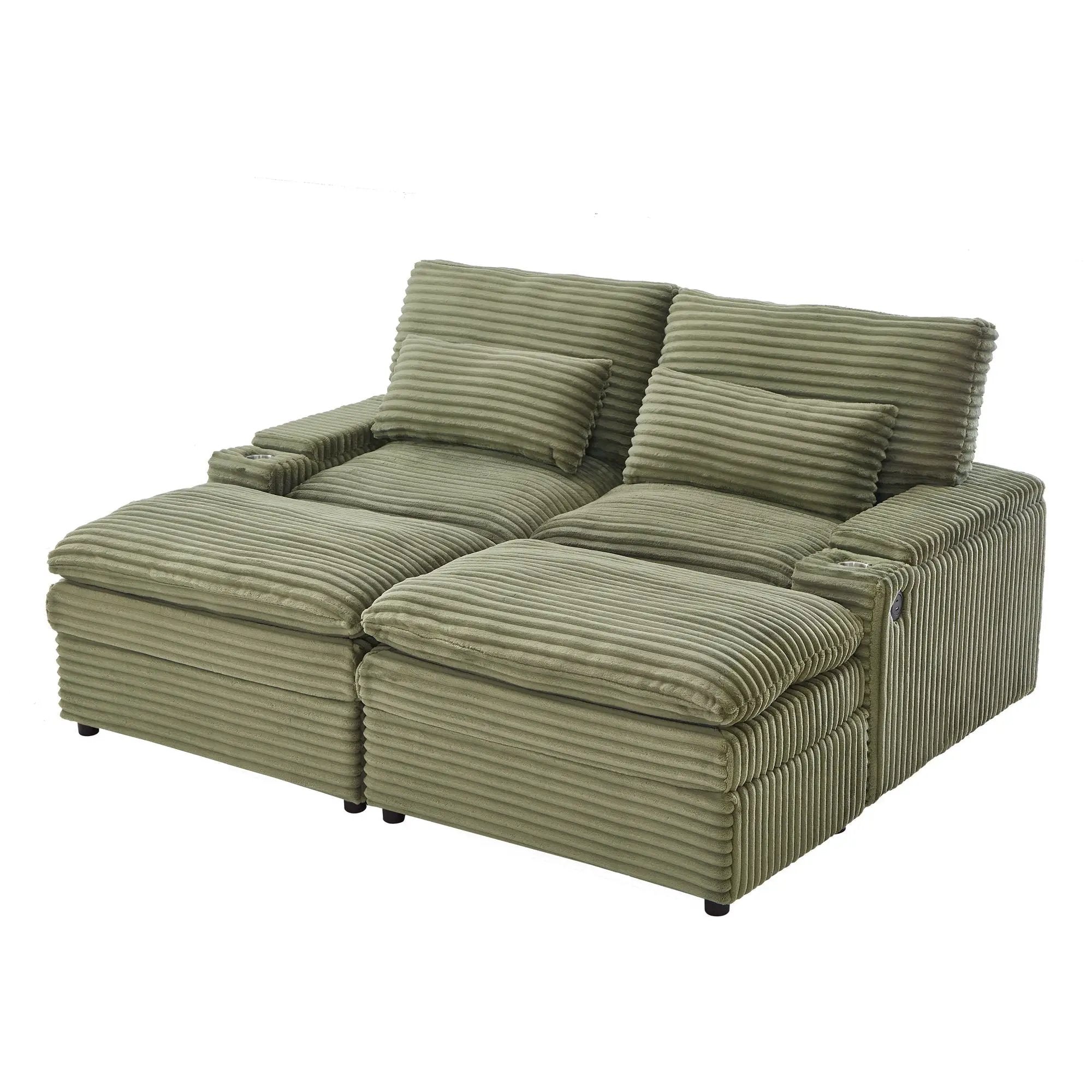 Convertible Loveseat Sofa With Storage, USB Ports, Cup Holders by Unique Piece Furniture