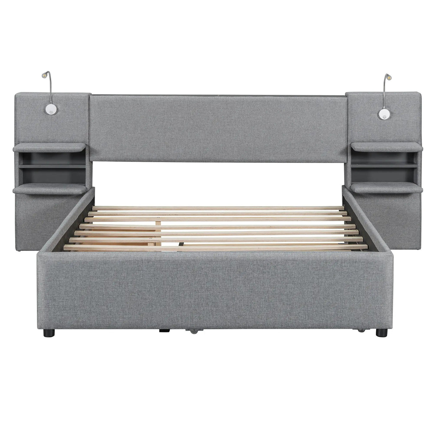Upholstered Platform Bed With Reading Lights, Drawers, Trundle And Shelves by Unique Piece Furniture
