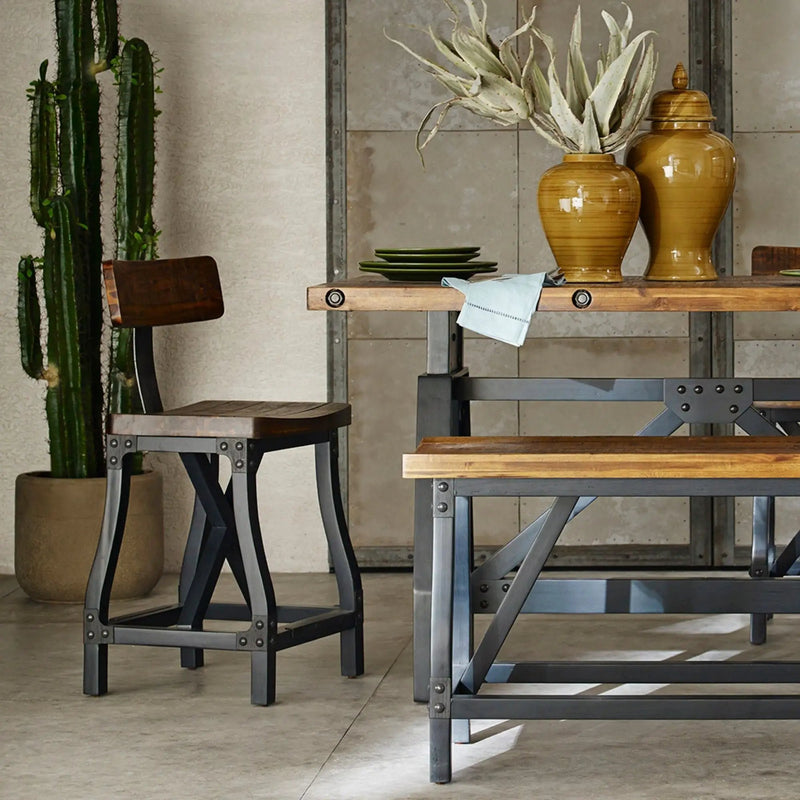 Industrial Counter Stool With Back Removable Solid Acacia - Amber by Unique Piece Furniture