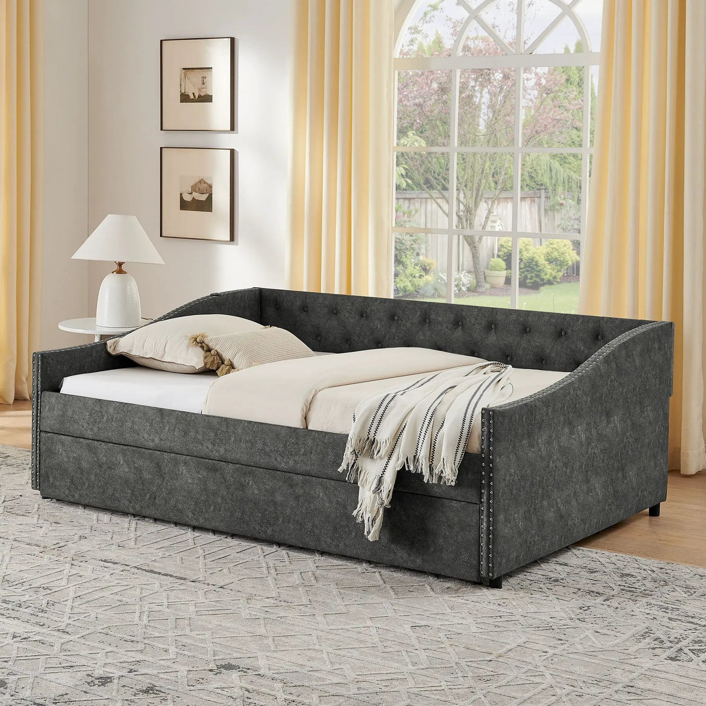 Upholstered Daybed With USB Charging & Pull Out Bed by HouseOfZazla