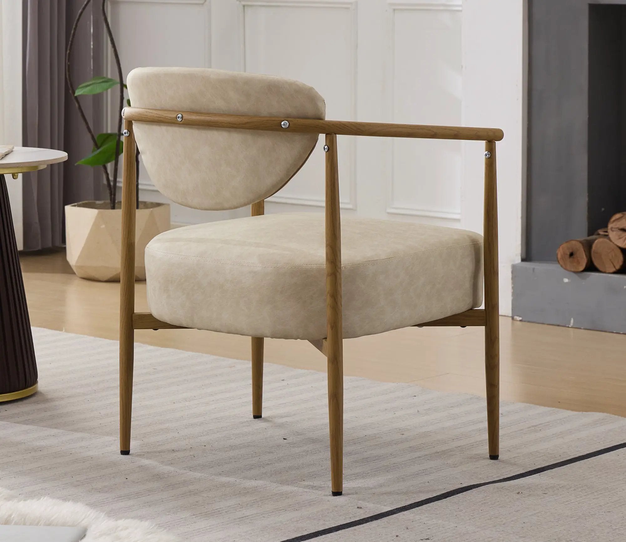 Beige PU Leather Dining Room Chair with Metal Frame by HouseOfZazla