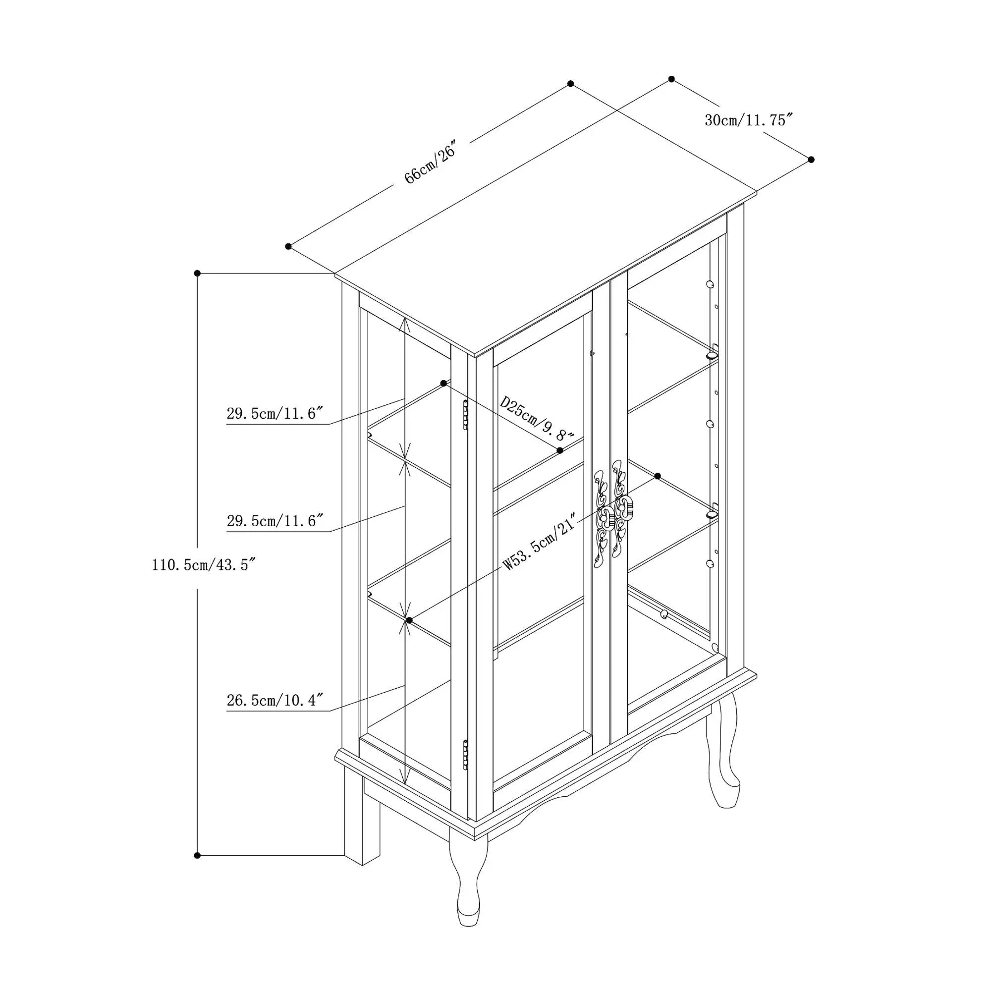 Curio Cabinet Lighted Curio Diapaly Cabinet With Adjustable Shelves And Mirrored Back Panel, Tempered Glass Doors (3 Tier), (E26 Light Bulb Not Included) by HouseOfZazla