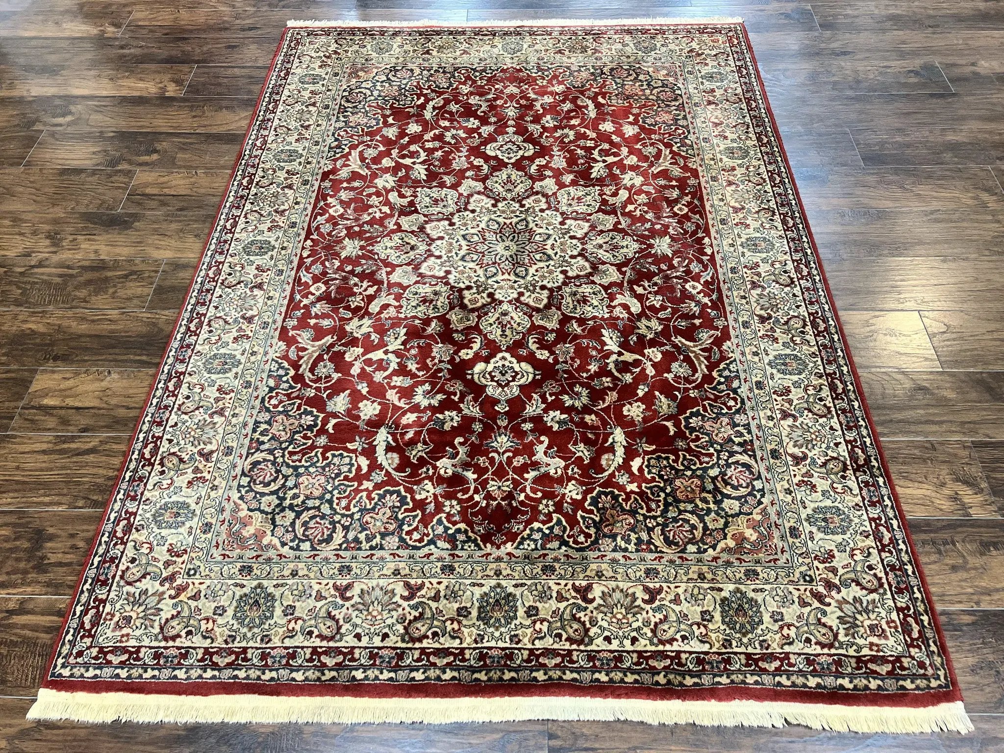 Couristan Rug 5.6 x 8, Floral Medallion, Dark Red Cream, Belgium Power Loomed Rug, Taj Mahal Rug, Vintage Oriental Wool Carpet by Jewel Rugs
