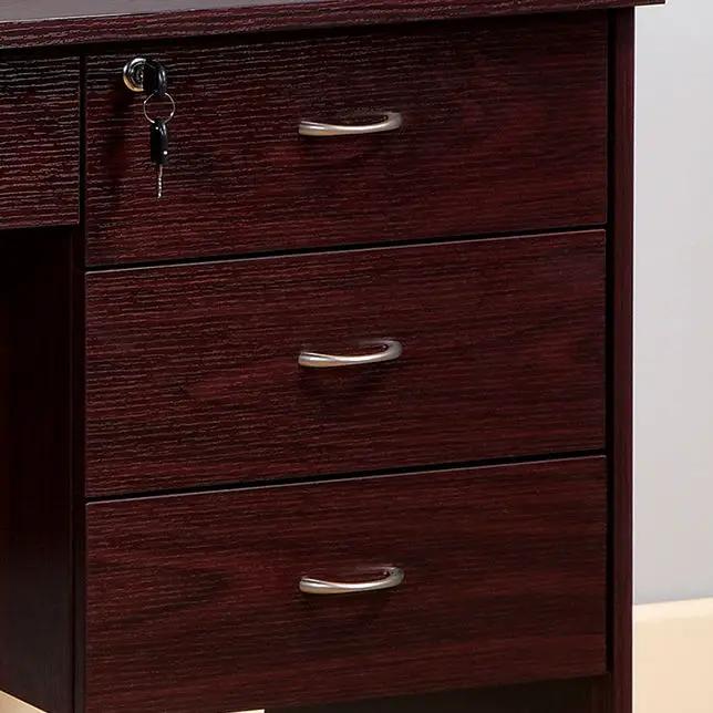 Three Locking Drawers On Metal Glides Student Desk Work Desk Modesty Panel Metal Bar Handles - Mahogany by HouseOfZazla