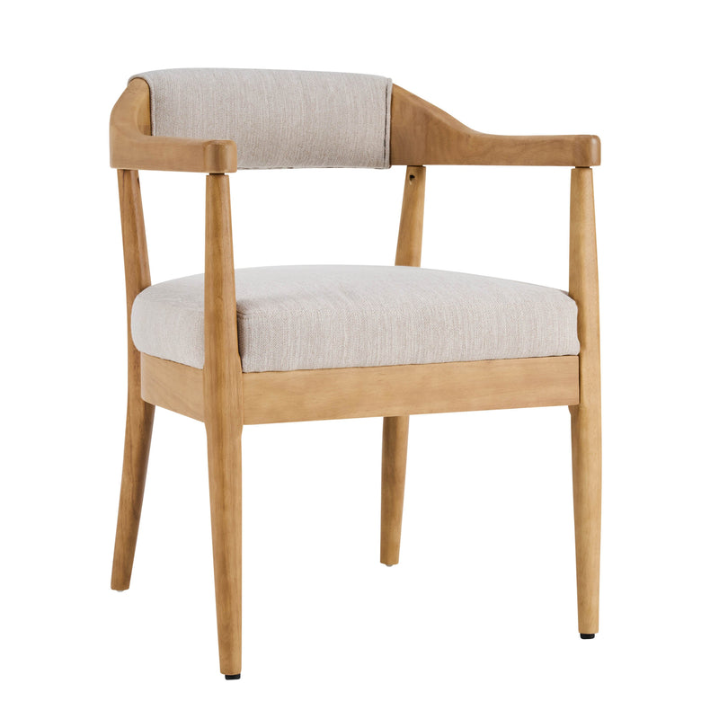 Wood Frame Upholstered Dining Chairs with Armrests (Set of 2) - Beige + Natural by HouseOfZazla