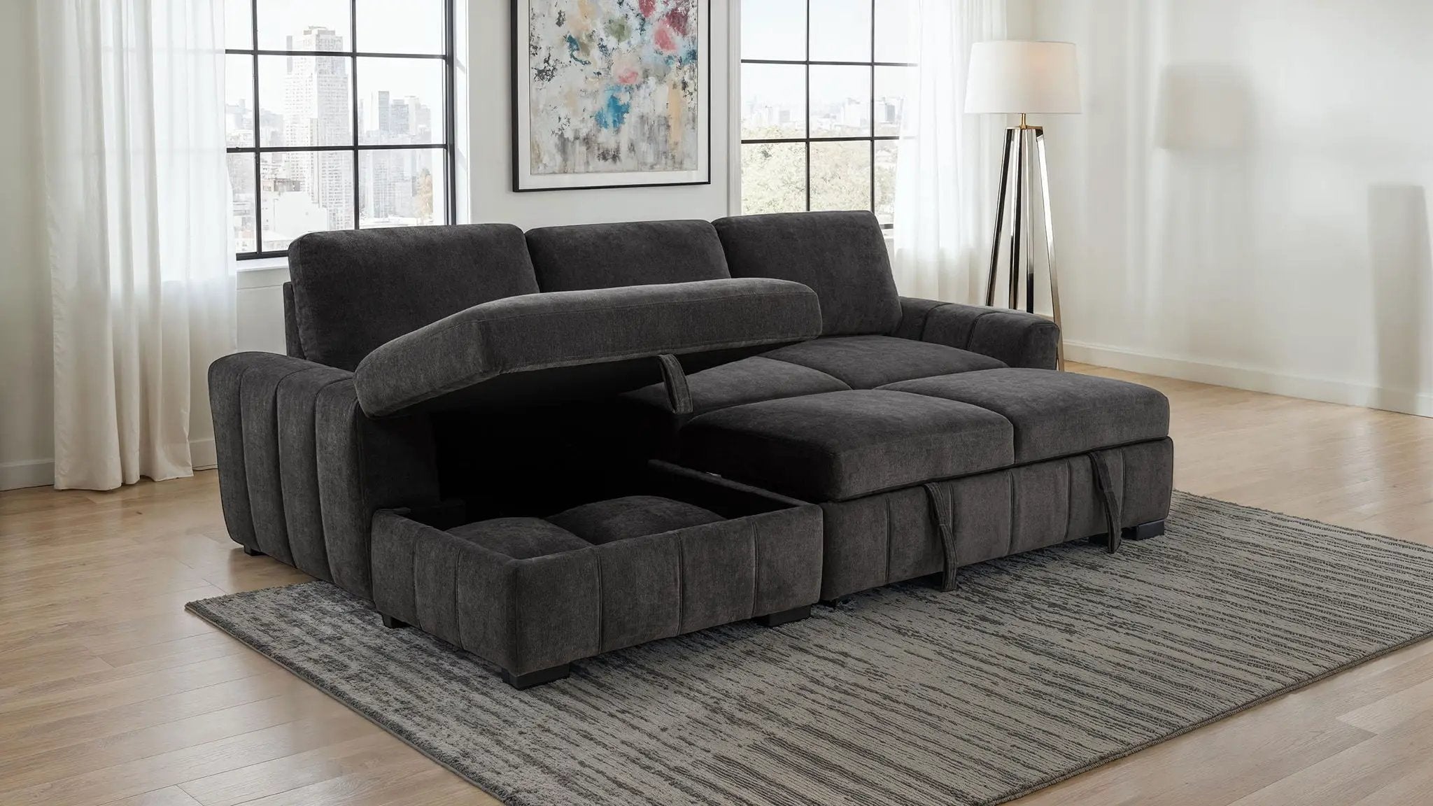 Pastrana Upholstered Sleeper Sectional Sofa LAF Chaise Grey by Unique Piece Furniture