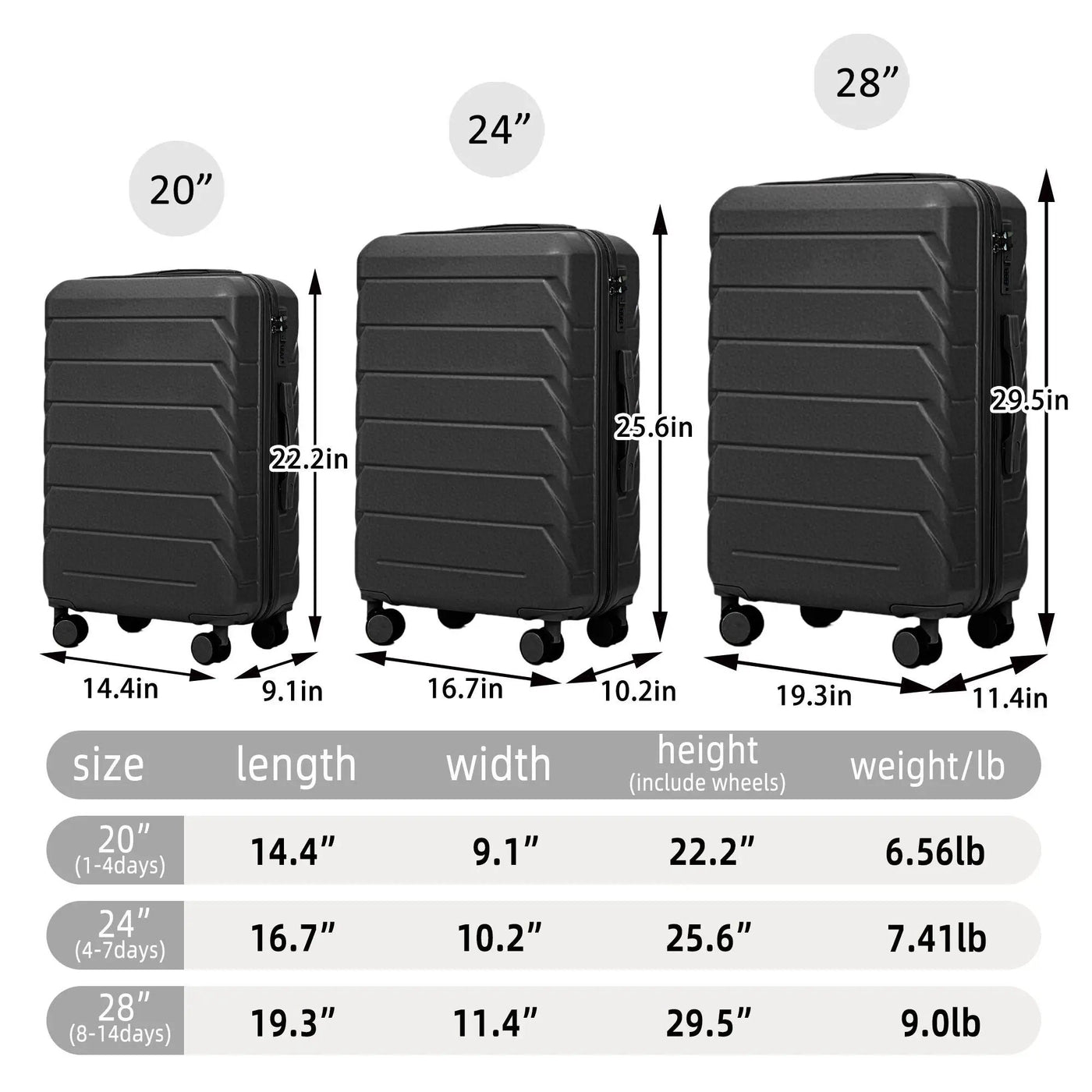 3 Pieces Set 20" / 24" / 28" Spinner Wheel Luggage With Combination Lock by HouseOfZazla