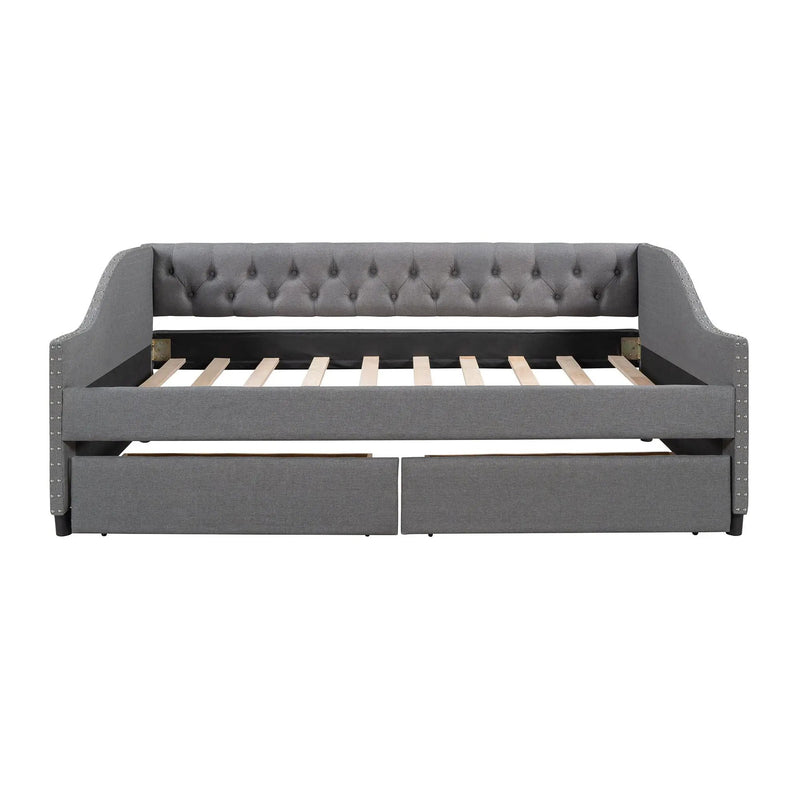 Upholstered Daybed With Two Drawers, Wood Slat Support by HouseOfZazla