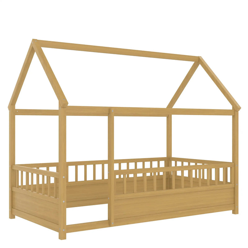 Twin Size Floor Wooden Bed with House Roof Frame by HouseOfZazla