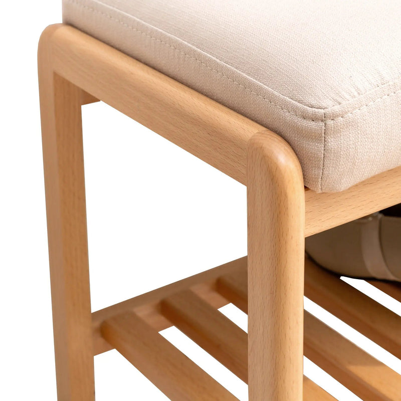 Shoe Bench, Beech Wood Storage Rack Organizer With High Rebound Sponge Cushion - Natural by Unique Piece Furniture