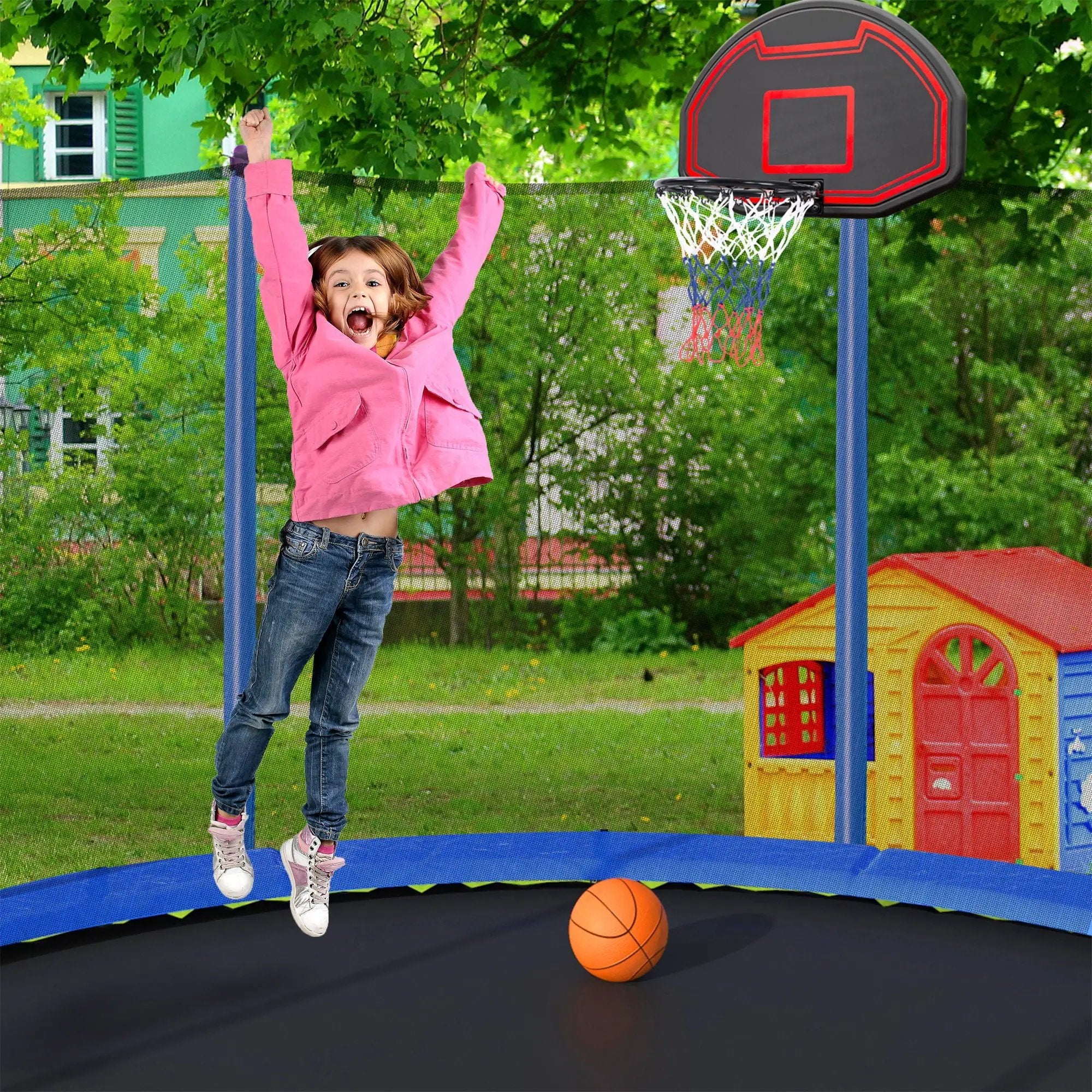 15Ft Trampoline With Basketball Hoop Inflator And Ladder (Inner Safety Enclosure) by HouseOfZazla