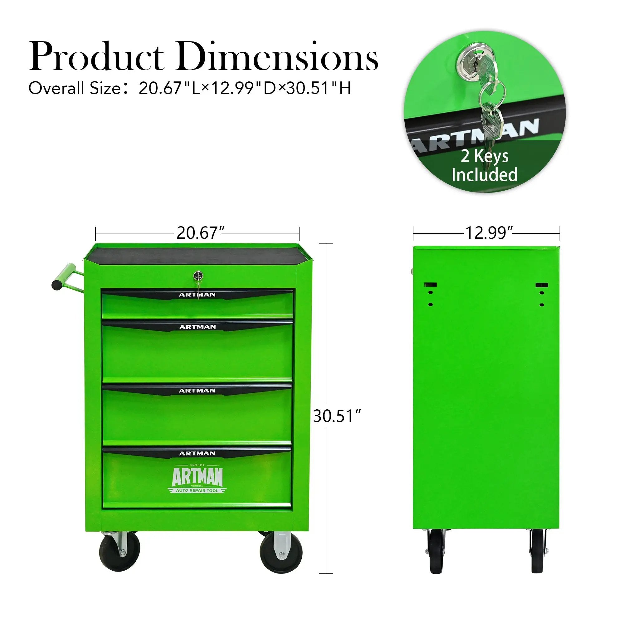 Rolling Metal Tool Chest with 4 Drawers - Green by HouseOfZazla