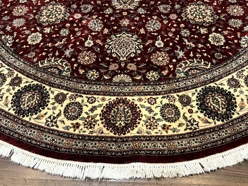 Round Sino Persian Rug 9x9, Burgundy and Cream, Floral, Wool and Silk, 9ft Round Carpet by Jewel Rugs