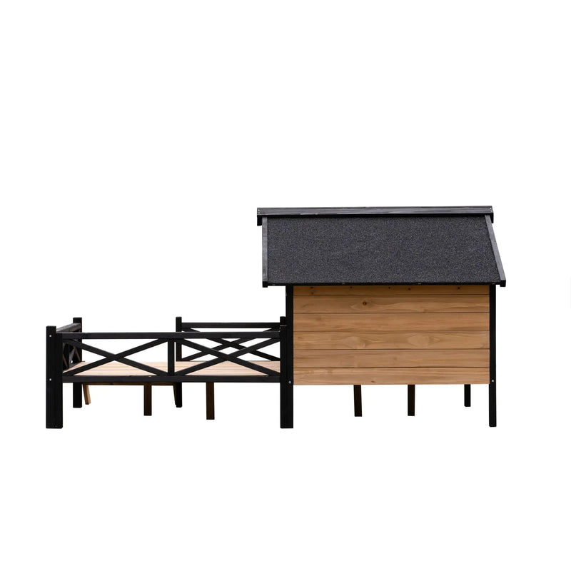 Outdoor Large Wooden Cabin House Style Dog Kennel with Porch by HouseOfZazla