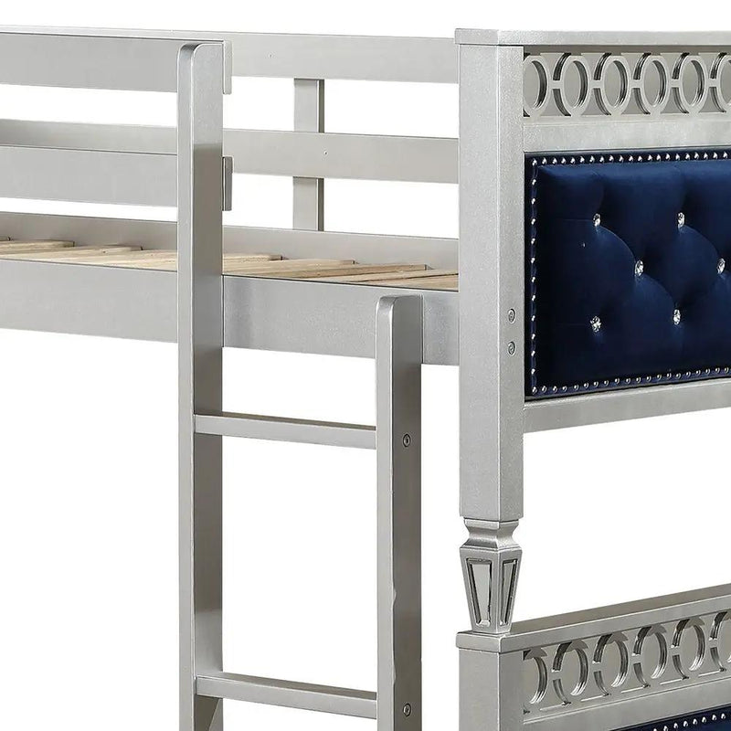 Varian - Twin Over Twin Bunk Bed - Blue Velvet & Silver by Unique Piece Furniture