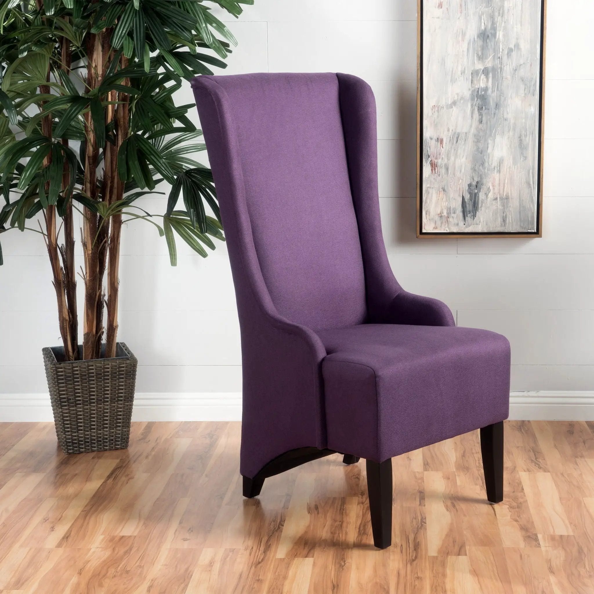 Fabric Dining Chair With High Back And Birch Wood Legs - Plum by HouseOfZazla