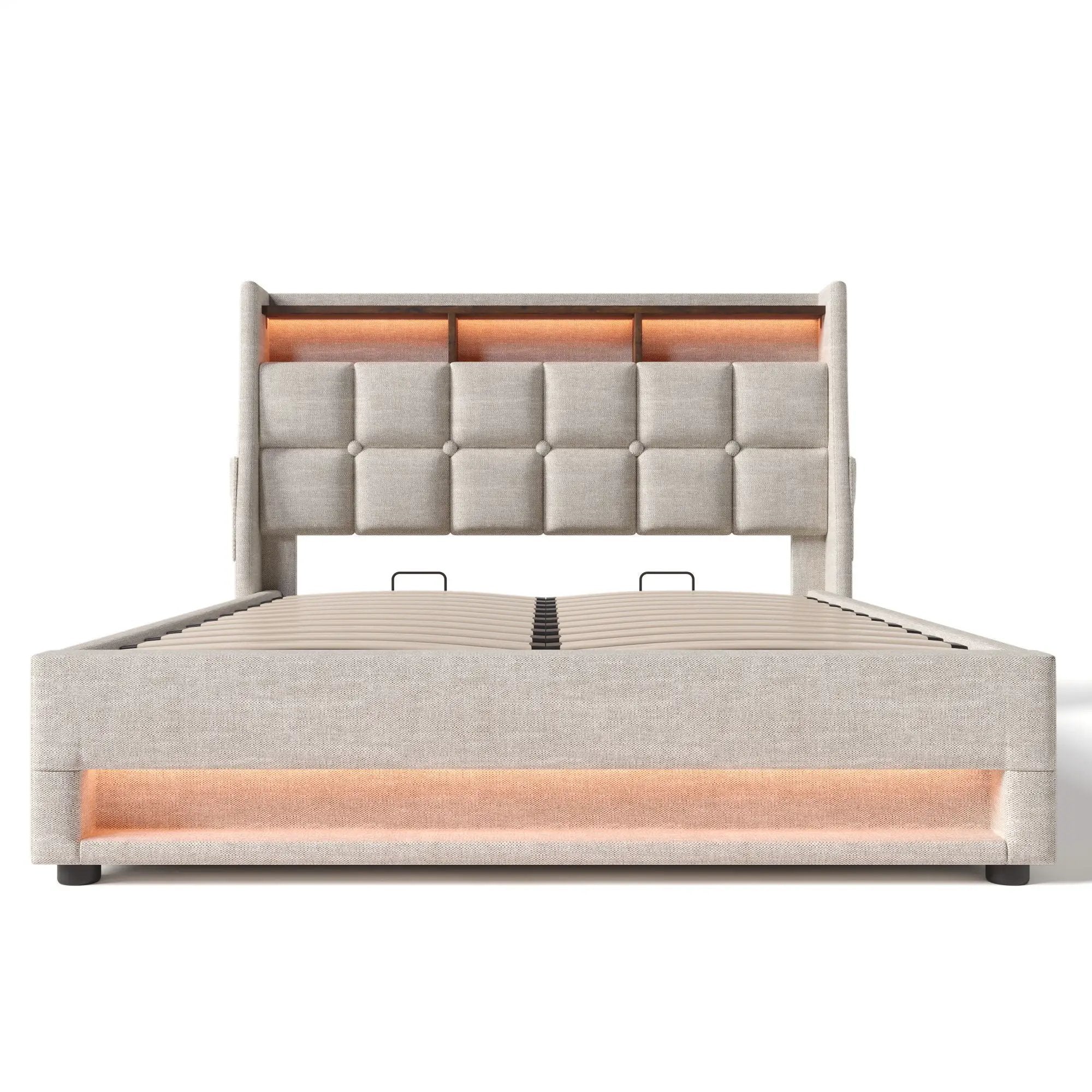 Upholstered Platform Bed With A Hydraulic Storage System, LED And USB Charging (Without Mattress) by HouseOfZazla
