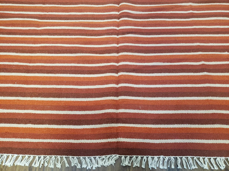 Large Striped Woolen Handmade Throw Blanket, Twin Size Bedding Hand-Woven, Indian Kilim Area Rug, 6x8 - 7x8, South American Style Textile by Jewel Rugs