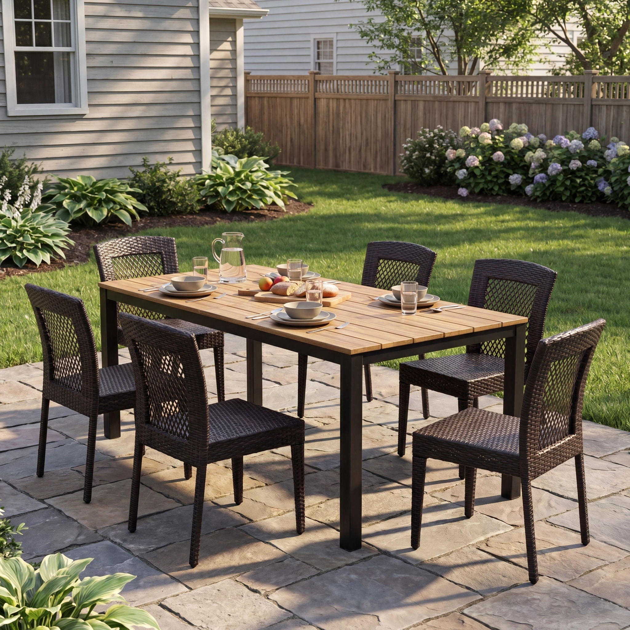 7 Piece Outdoor Dining Set with Table and 6 Chairs - Brown Multi by HouseOfZazla