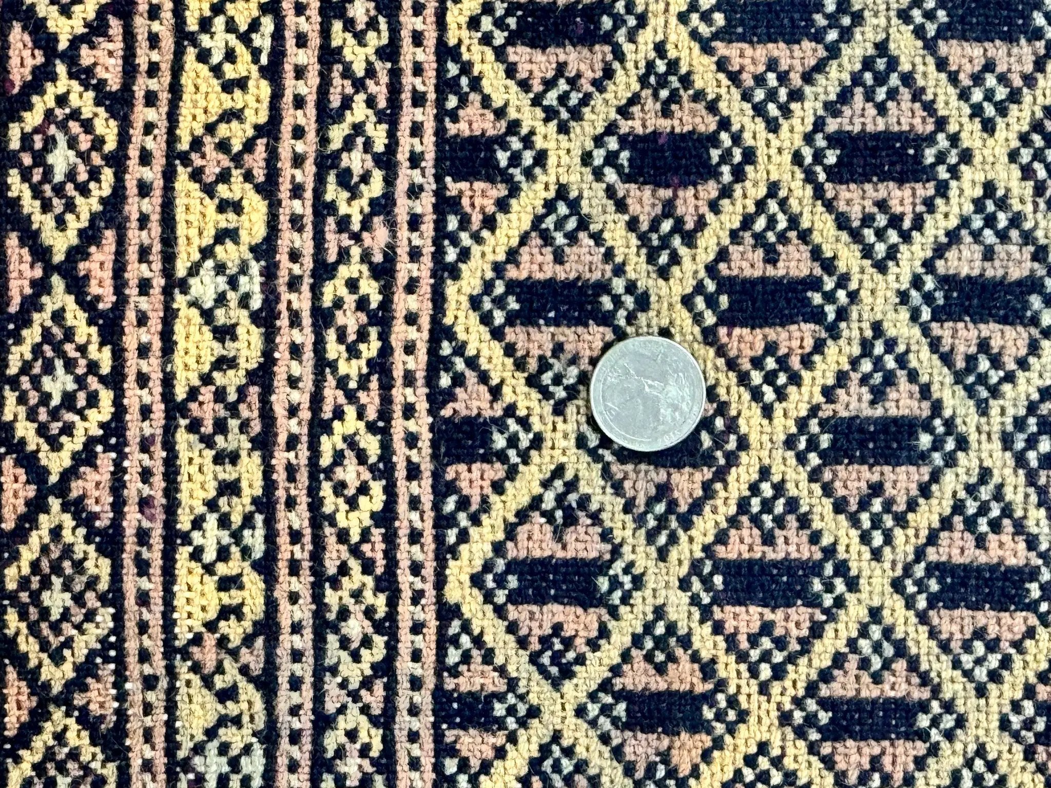 Pakistani Bokhara Turkoman Rug 9x11, Cream, Handmade Wool Vintage Carpet by Jewel Rugs