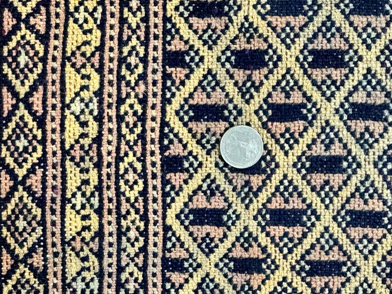 Pakistani Bokhara Turkoman Rug 9x11, Cream, Handmade Wool Vintage Carpet by Jewel Rugs