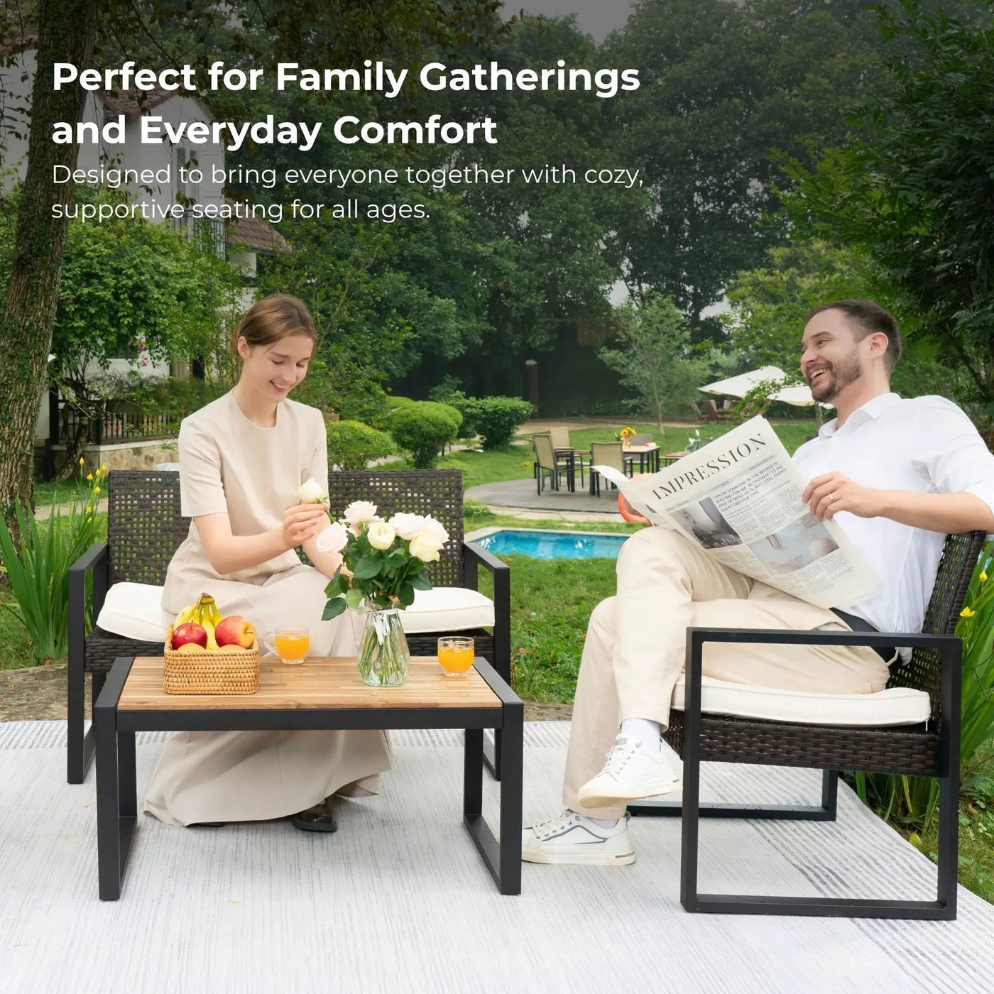 4 Piece Patio Furniture Set With Acacia Wood Table Top And Cushions by Unique Piece Furniture