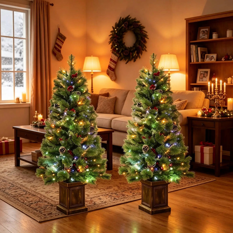 Set of 2, 4 ft Pre-Lit Christmas Trees by HouseOfZazla