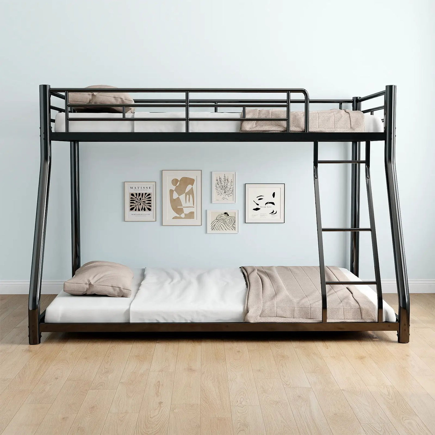 Bunk Bed Frame With Ladder And Guardrail, Heavy Duty Noise Free Design Metal Construction by HouseOfZazla