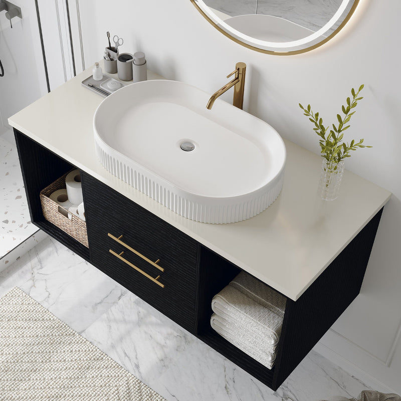 Modern 39.4-In Wall-Mounted Bathroom Vanity with Oval Ceramic Sink by HouseOfZazla