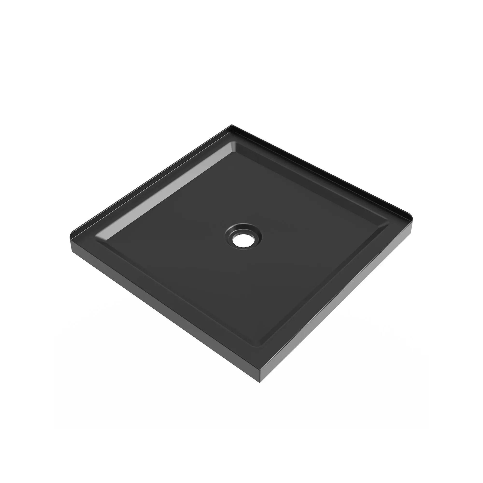 Shower Base, Anti Slip Center Drain Double Threshold - Black by HouseOfZazla