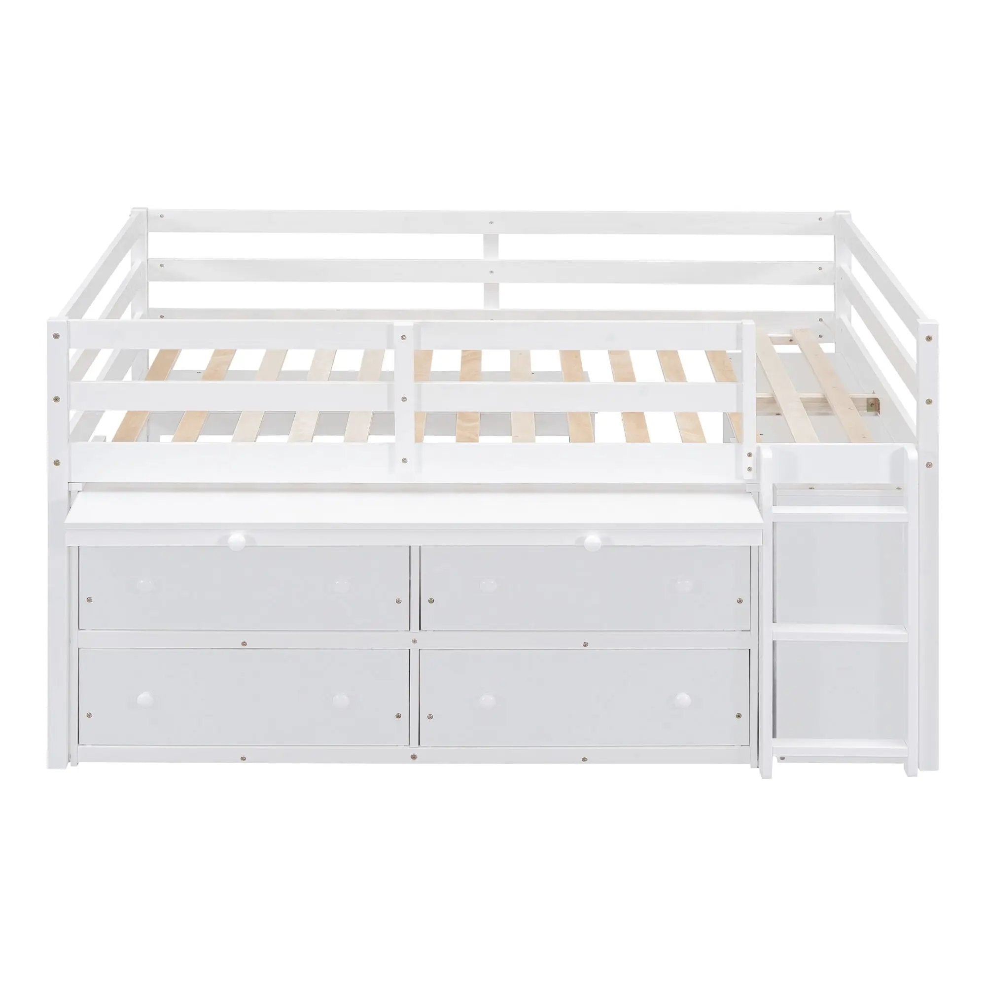 Loft Bed With Retractable Writing Desk And 4 Drawers, With Lateral Portable Desk And Shelves by HouseOfZazla