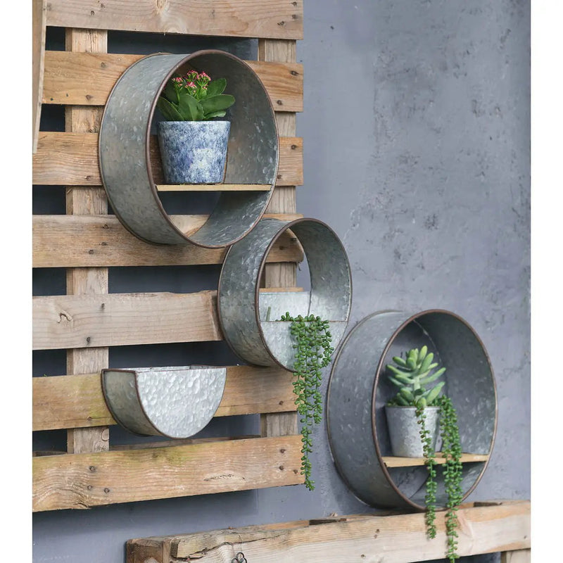 Farmhouse Round Metal Wall Planter (Set of 5) - Gray by Unique Piece Furniture