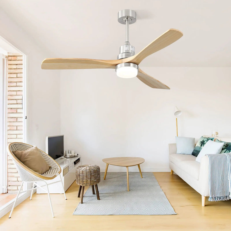 Ceiling Fan With Dimmable LED Light 6 Speed Remote 3 Wood Blade Reversible DC Motor For Bedroom - Brushed Nickel by Unique Piece Furniture