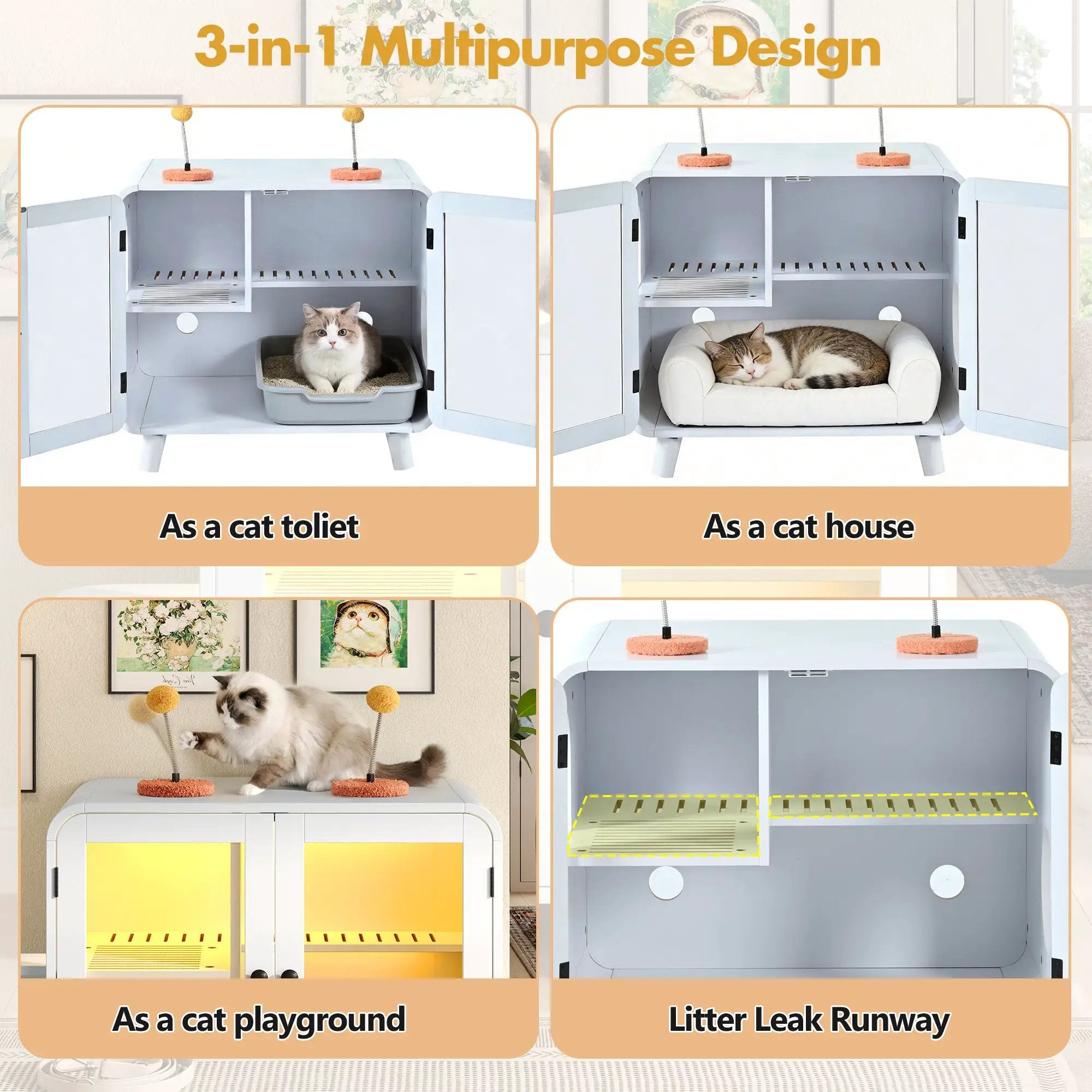 Cat Hidden Litter Box Enclosure with RGB LED Light by HouseOfZazla