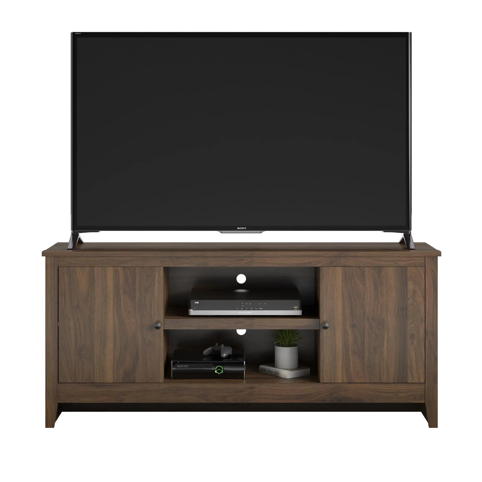 TV Stand For TVs Up To 65" With Open Shelves And Storage Cabinets - Walnut by HouseOfZazla