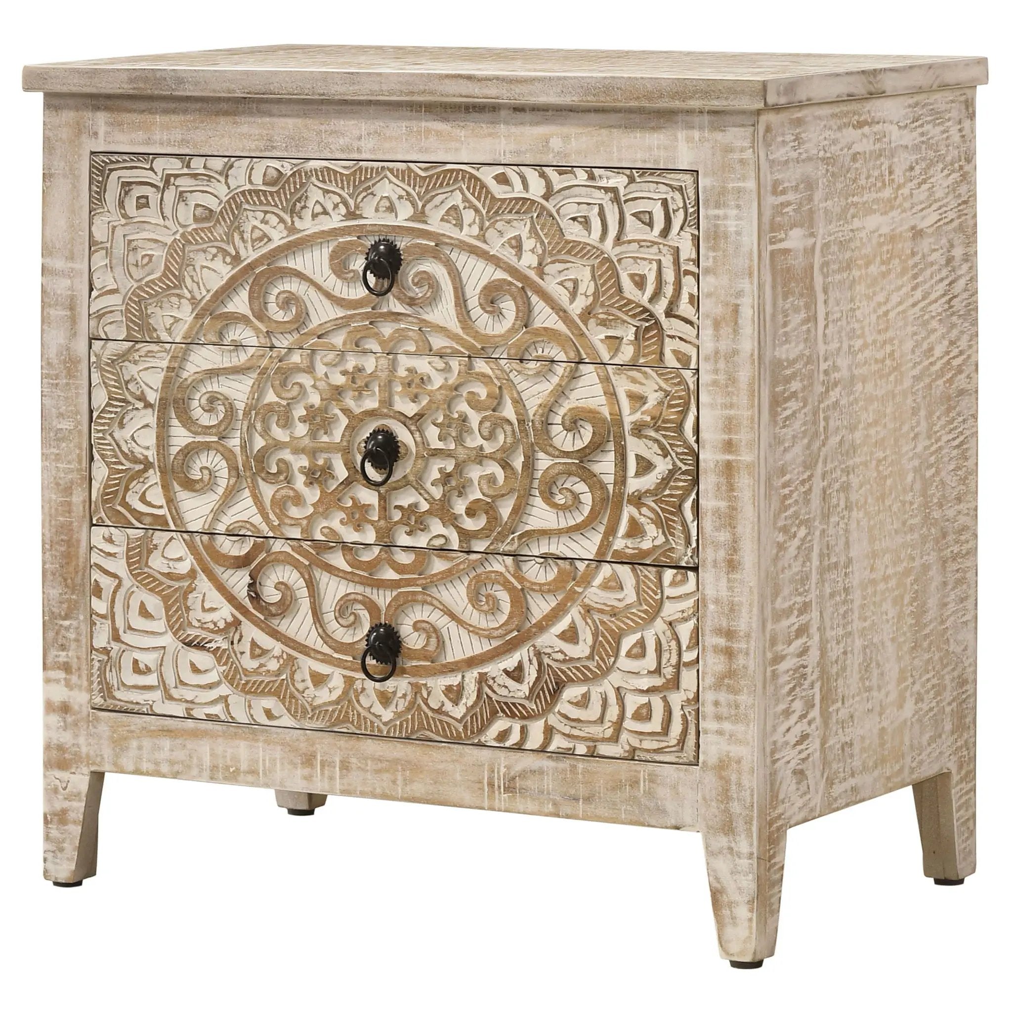 Kenzie - 3 Drawer Mandala Cabinet - White by HouseOfZazla