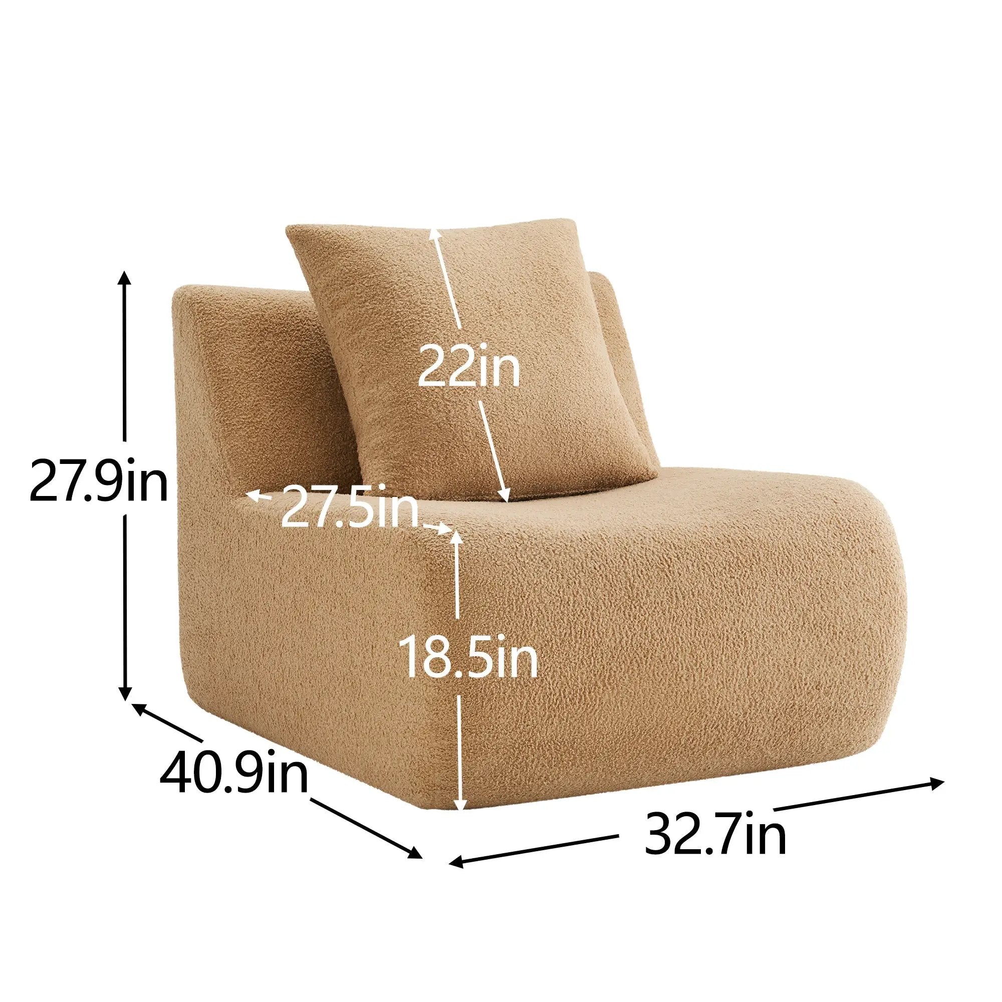 Armless Sofa With Pillow Teddy Fabric - Camel by HouseOfZazla