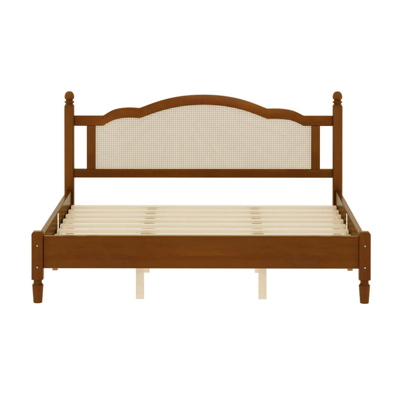 King Size Wooden Platform Bed with Rattan Headboard by HouseOfZazla