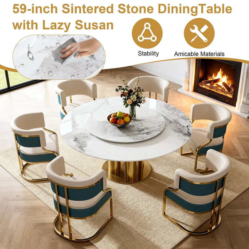 59" Round Sintered Stone Dining Table Set by HouseOfZazla