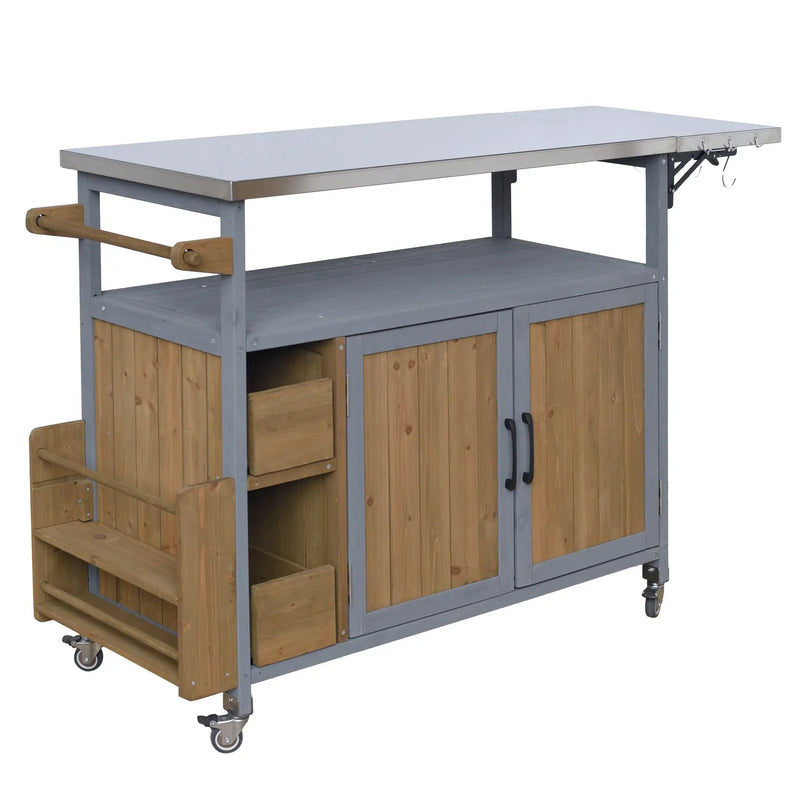 54.33" Farmhouse Rolling Outdoor Kitchen Cart, photo 8 of 10
