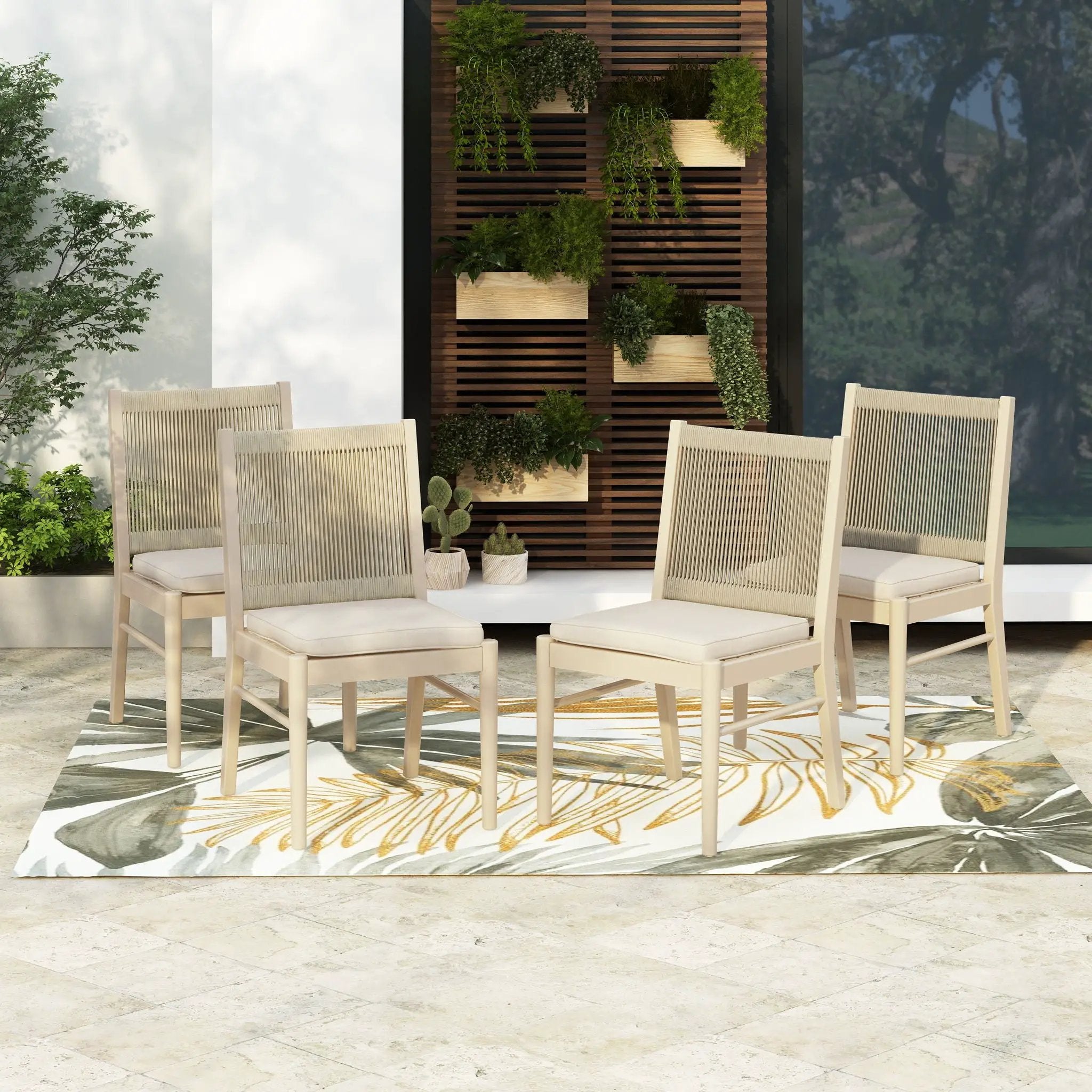 Cordoba Dining Chair Set of 2 - Comfortable Armless Beige Chairs by HouseOfZazla