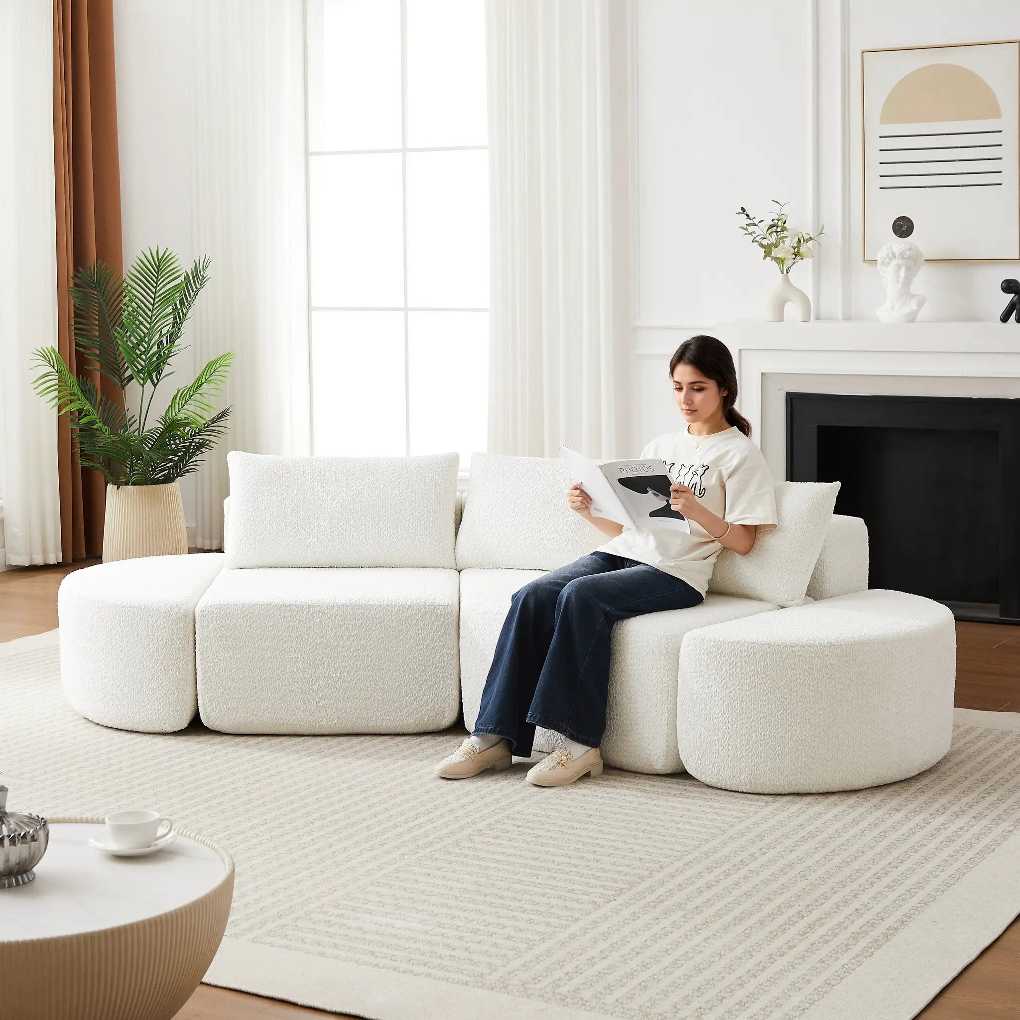106.3-Inch V-Shaped Modular Sofa Set in Chenille Fabric by HouseOfZazla