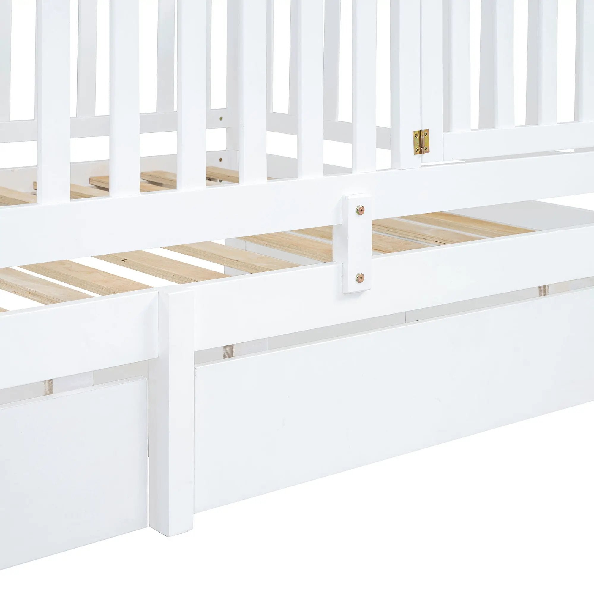 Daybed With Fence Guardrails And 2 Drawers, Split Into Independent Floor Bed & Daybed by HouseOfZazla