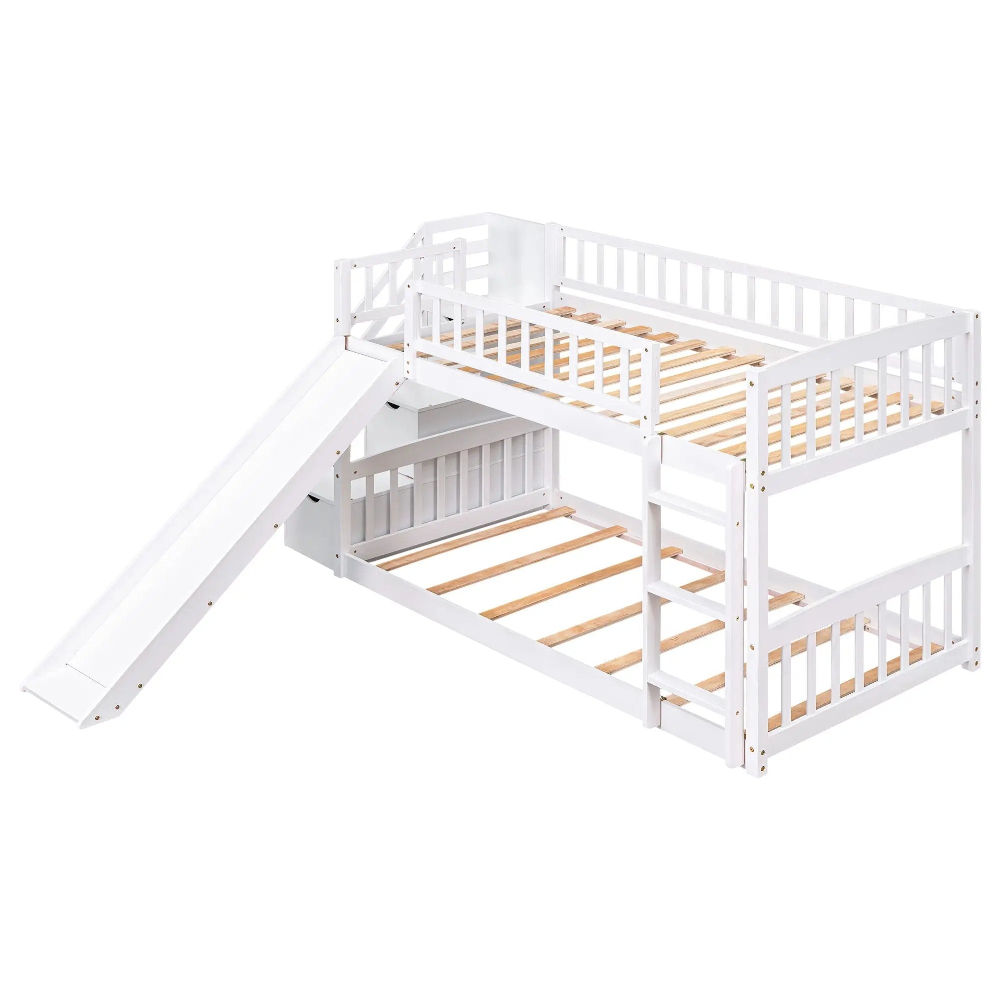 Twin Over Twin Stairway Bunk Bed With Two Drawers And Slide by Unique Piece Furniture