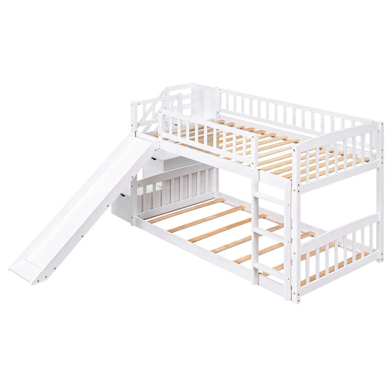 Twin Over Twin Stairway Bunk Bed With Two Drawers And Slide by Unique Piece Furniture